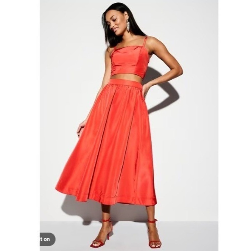 The Occasion by Old Navy Women's Sz Medium High-Waisted Taffeta Midi Skirt Coral